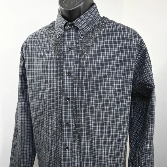 Panhandle Rough Stock Cowboy Dress Shirt Plaid Lurex Long Sleeve Mens Size Large - Picture 2 of 11